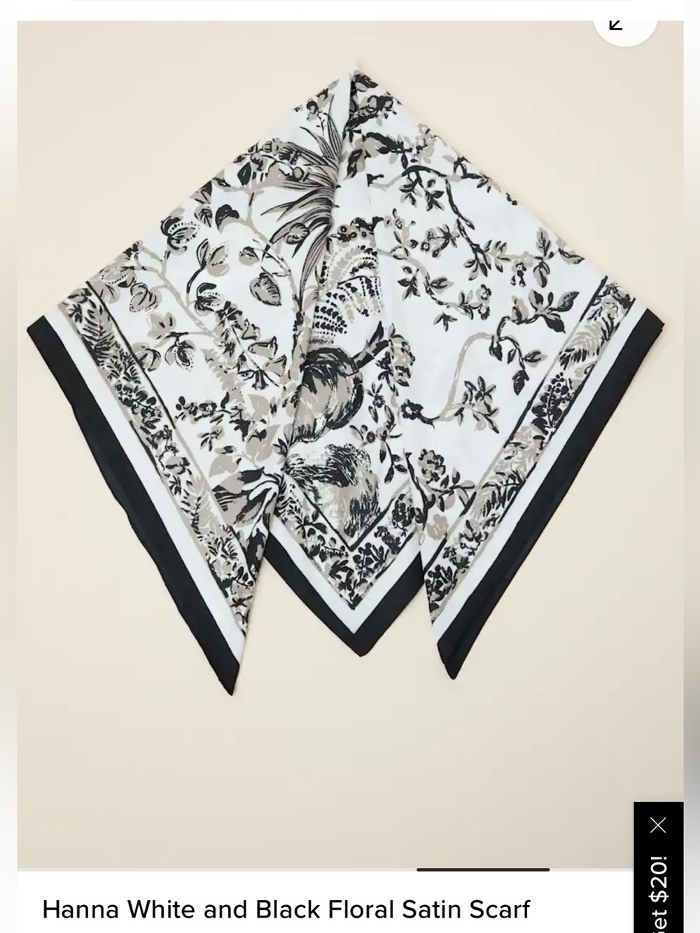 Lulu's Black and White Floral Satin Square Scarf- NWT